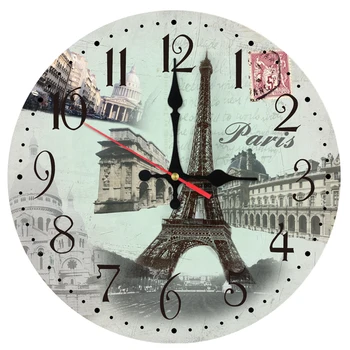 

wholesale wall clock wooden clocks Quartz watch home decor Europe circular living room single face stickers still life style