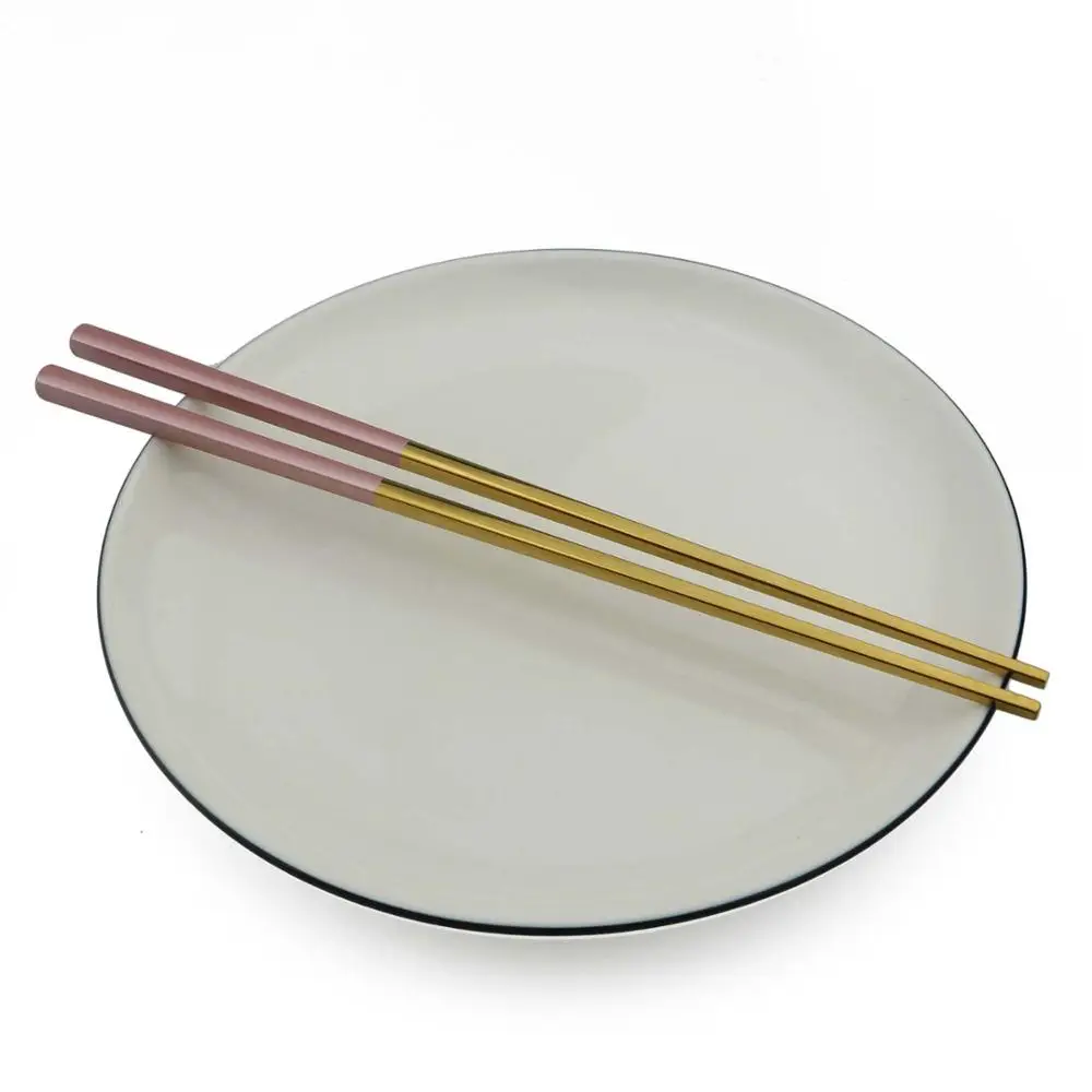 1 пара из нержавеющей стали c радужным посуда красочные многоразовые палочки для еды посудомоечная машина Серебристый Стальной противоскользящие бытовой Металл Китайский - Цвет: Pink Gold