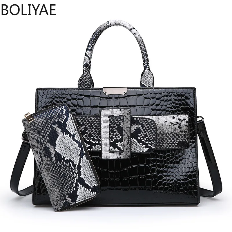 BOLIYAE женские лакированные кожаные дизайнерские сумки модные питоновый узор
