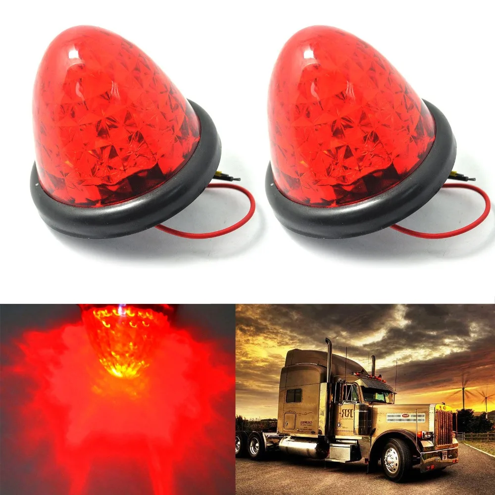 CYAN SOIL BAY 2X 3" Red 16 LED Truck Side Marker Lights Round Beehive
