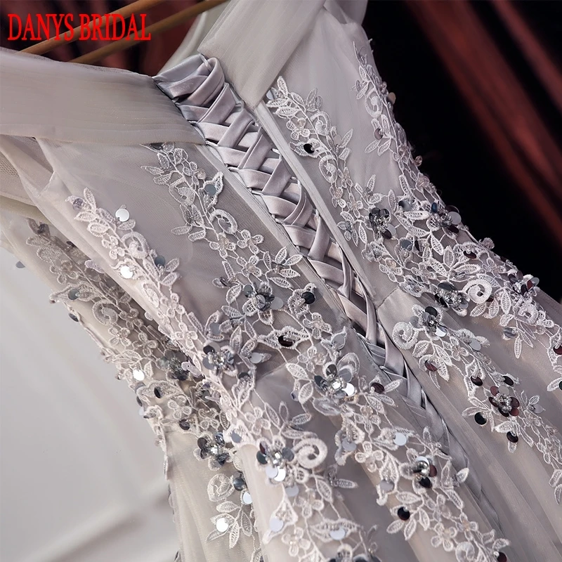 Elegant Gray Lace Evening Dresses Long Party on Sale Tulle Beaded Women Prom Formal Evening Gowns Dresses vestido de festa