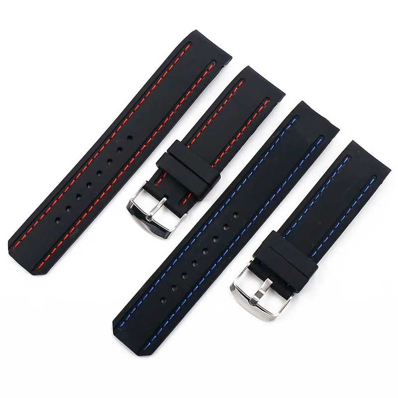 Silicone strap men's watch accessories pin buckle 22mm outdoor sports waterproof watch with female rubber strap watch band