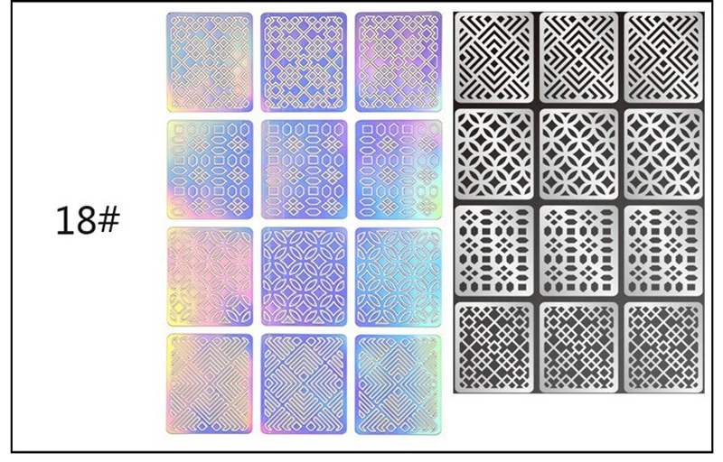 12 дизайн в 1 лазерный винил для ногтей полый неправильный шаблон трафареты для многоразовый для маникюра деко наклейки для нейл-арта наклейки-трафарет - Цвет: 18