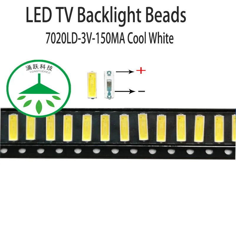 100 шт./лот новый smd led 7020ld 3 v 150ma 0,5 w лампы бусины холодный белый для ремонта led lcd ТВ ПОДСВЕТКА бар и полоса Горячая