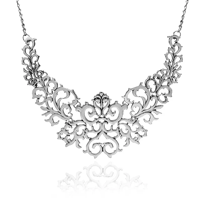 Tocona винтажное Позолоченное серебряное ожерелье с полым цветком и цепочкой, неоновое ожерелье с нагрудником, очаровательные ювелирные изделия для женщин 5514