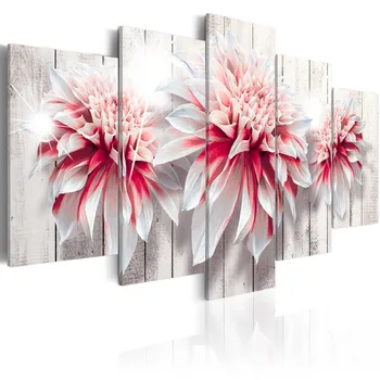 

5 Pieces Canvas Art Three beautiful pink flowers Painting Home Decor Print Wall Art Picture for Living Room Framed PJMT- (10)