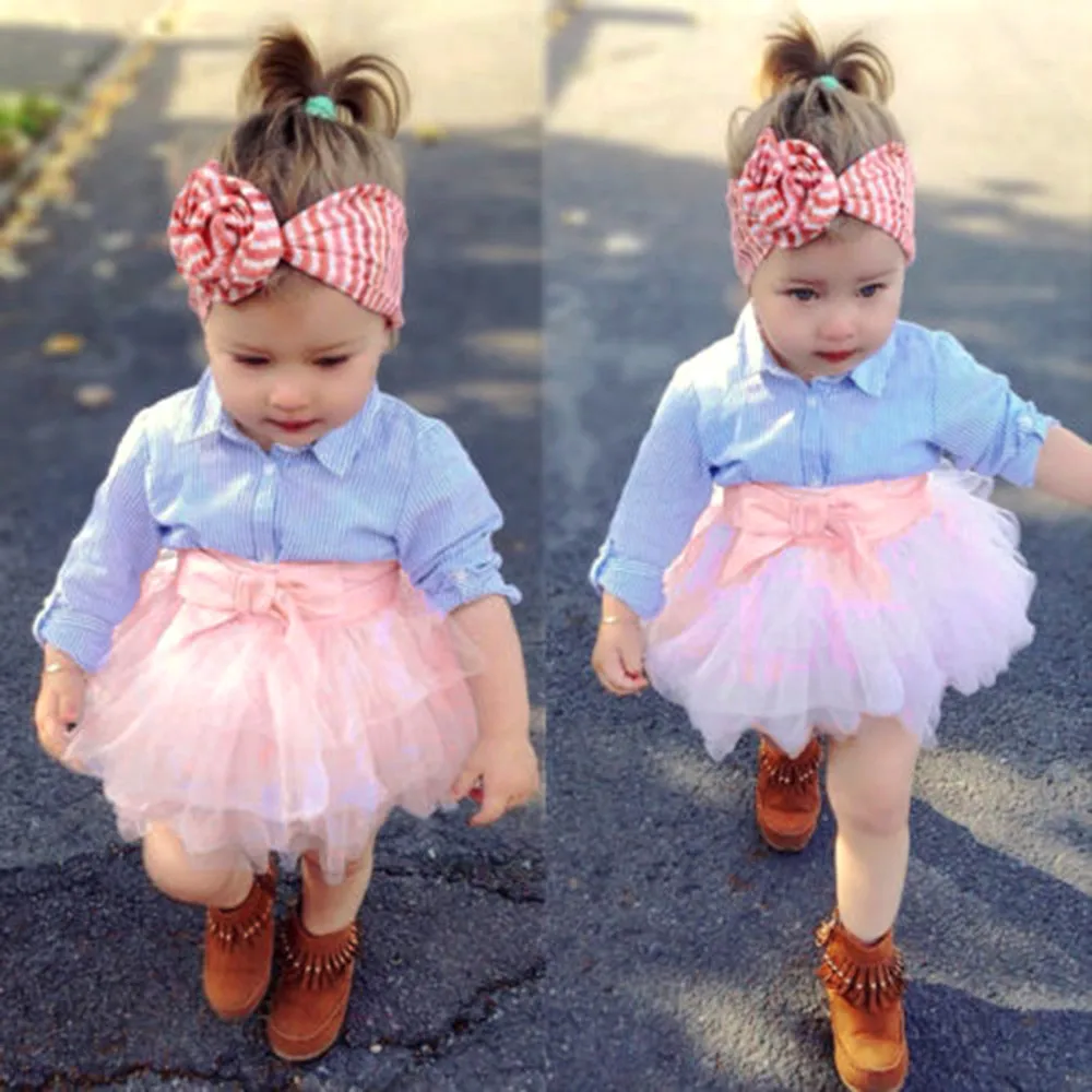 

2Pcs Toddler Baby Girls Bow Striped Tops+Tutu Skirt Set Infant Outfits Clothes For Party 2018 New Fashion Dropshipping T3#