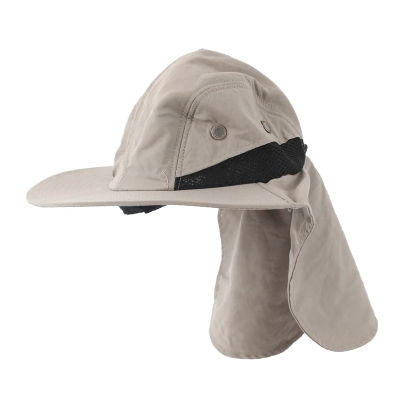 

Outdoor Fishing Hiking Boonie Snap Hat Brim Ear Neck Cover Sun Flap Cap Khaki Color