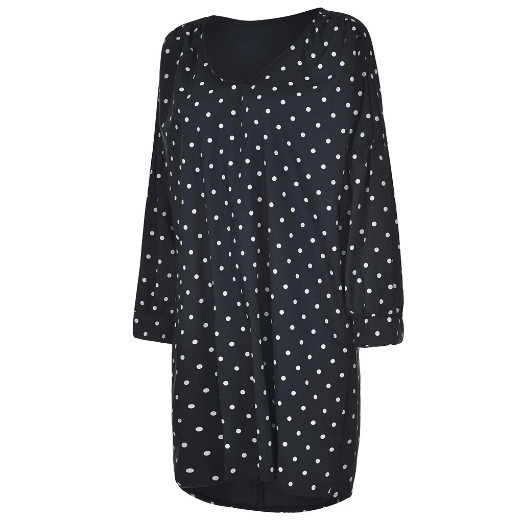 Women Size Loose Polka Dot Long Sleeve V-neck Mini Length Dress plus size dresses for women Dress sukienka robe party dress