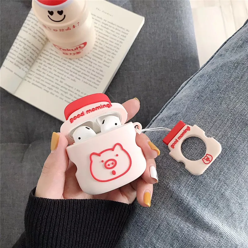 Симпатичные кожухи головных телефонов для AirPods чехол силиконовый мультфильм чехол для Apple Air pods 2 Забавный чехол для Earpods кольцо ремешок Fundas Coque