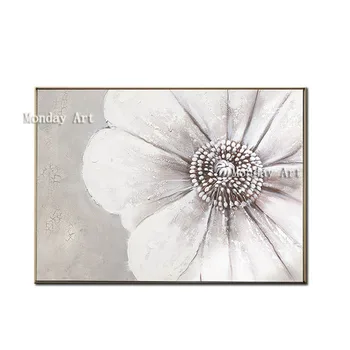 

Flower Picture Hand painted Modern Textured white flower Oil Paintings on Canvas for Living Room Wall Art Home Decoration Gift
