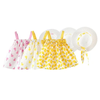 

Baby Girl Sleeveless Fruit Pattern Dress Hat Baby Casual Summer Dresses Baby Dresses For Girls Cute Little Girl Dresses