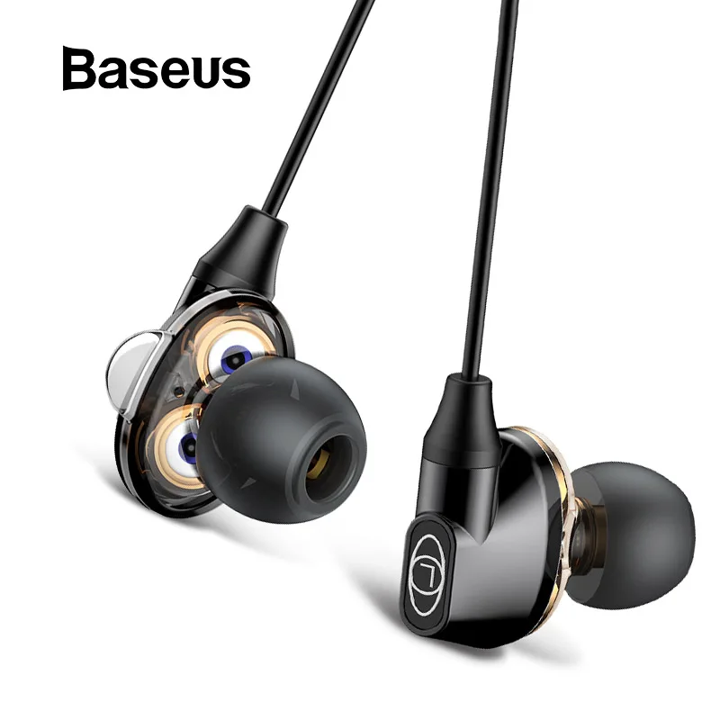 Günstige Baseus H10 Dual action Spule Kopfhörer 3,5 MM Wired Kopfhörer stereo bass Sound kopfhörer mit mic für Xiaomi Huawei handy