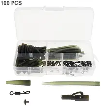 100 шт./лот, зажимы для безопасности карпа, шпильки, хвостовые резиновые трубки, Быстросменные Вертлюги, не спутывающиеся рукава, с коробкой для рыболовных снастей