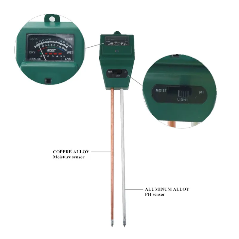 Новое поступление Портативный 3 в 1 почвенные растения цветы рН-метр влажный светильник освещение монитор измерительный инструмент для сада 15
