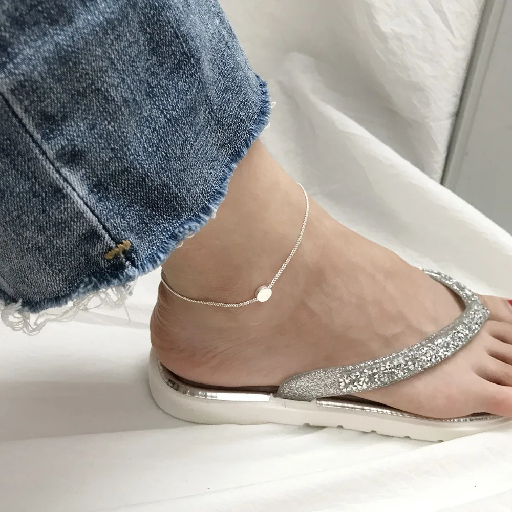 Для женщин Аутентичные 925 пробы серебро плотная Лаки Круглый Bean геометрический ножной браслет Отрегулируйте fine Jewelry TLS59