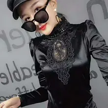 Кружевной Леопардовый пуловер с вышивкой, футболка, новинка, весна-осень, Женская облегающая блузка с длинным рукавом, одежда High Street T92913