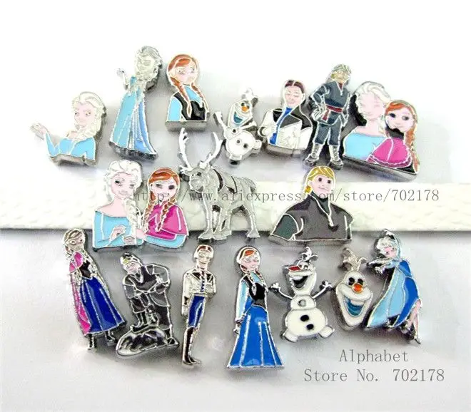 

10p mix cartoon characters Olaf Anna Elsa princess slide charms wholesale price DIY charms Internal Dia.8mm fit 8mm band SL238