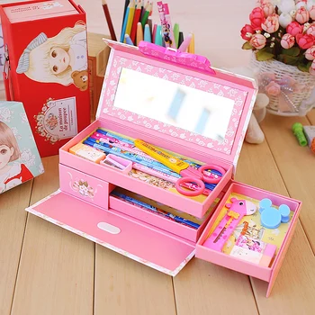 

children cute cartoon three password lock stationery box simple multifunctional paper pencil box of male and female students