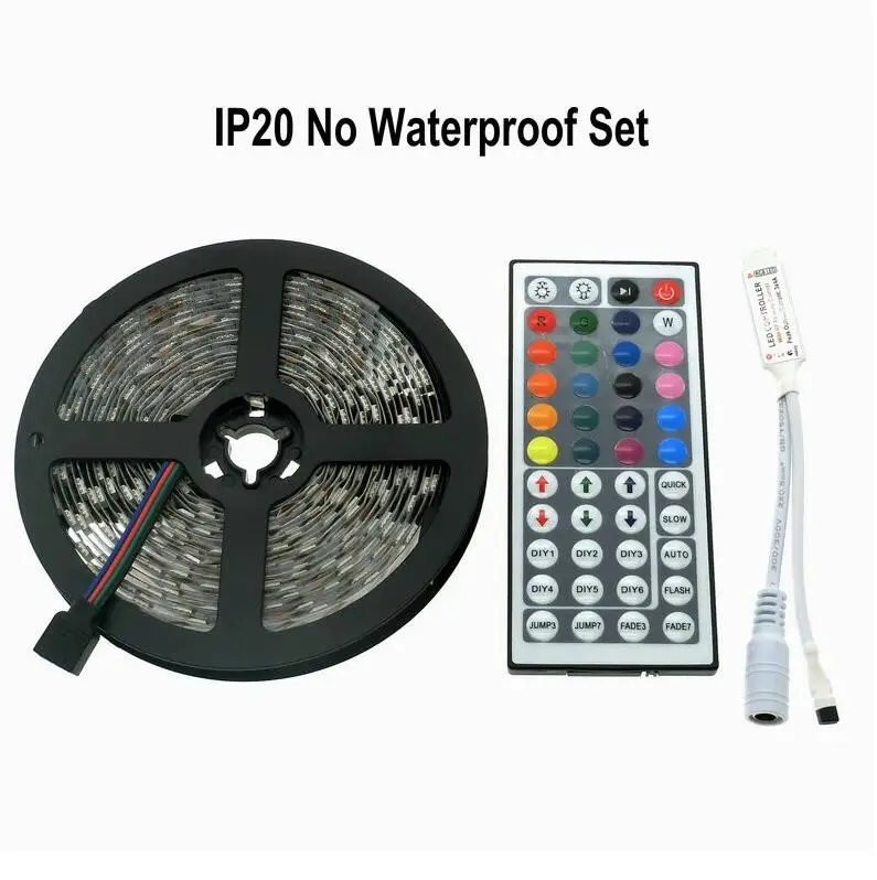 

5m 5050 SMD RGB 12V flexible LED strip light RGB tape kit with 44keys Remote Controller and IR receiver non waterproof 60leds/m