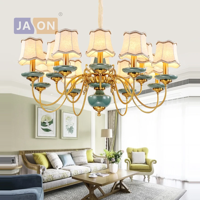 

led e14 American Iron Ceramic Fabric Chandelier Lighting Lamparas De Techo Suspension Luminaire Lampen For Foyer Bedroom