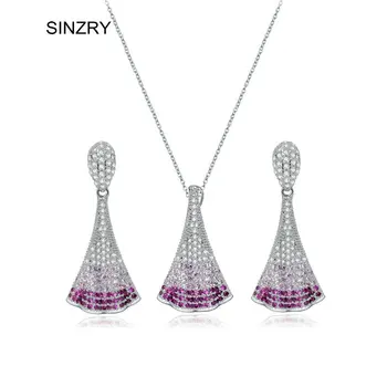 

SINZRY Brand cubic Zirconia fan pendant necklace earring set Unique trendy CZ jewelry set for women