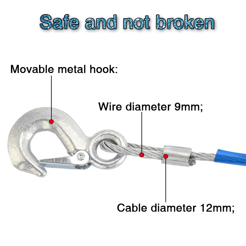 الثقيلة سحب الحبال 4 متر 5 طن سلك كابل عالية القوة سلامة هوك أسلاك الفولاذ مقطورة سيارة الطوارئ حبل قطر
