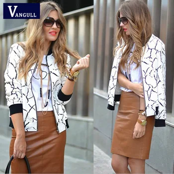 

Vangull 2019 New Bomber Jacket Print Women Stand Collar Jackets Coat Casual Baseball Jacket Sukajan Zipper Office Lady Jackets