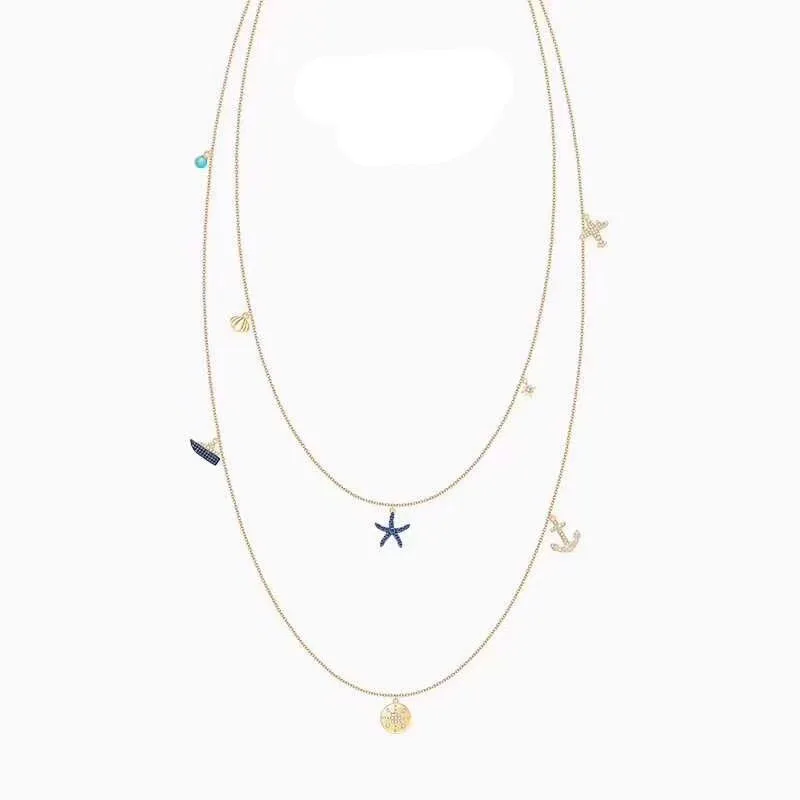 

SLJELY 925 Sterling Silver Zircon Stones Double Strand Compass Pendant Necklace with Charm Anchor Airplane Women Luxury Jewelry