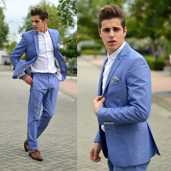 Traje de fiesta graduación Casual azul para hombre ropa de calle Slim Fit Hombre Blazer hecho a medida dos piezas trajes de boda para traje de novio para hombre|Trajes| - AliExpress