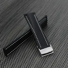 Italy Genuine Leather Watch Strap 24mm Watch Band White Stitching Black Watchband For Brand Spring Bar