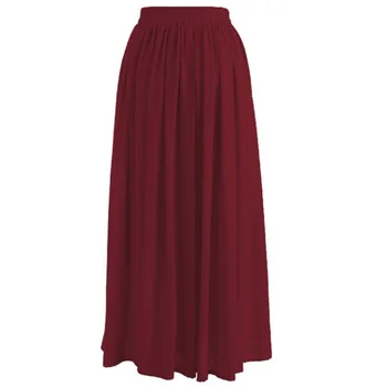 

2019 Summer Bohemian Pleated Solid Color High Waist Chiffon Long Maxi Skirt New Arrival Elegant Black Blue Wine Red Woman Skirt