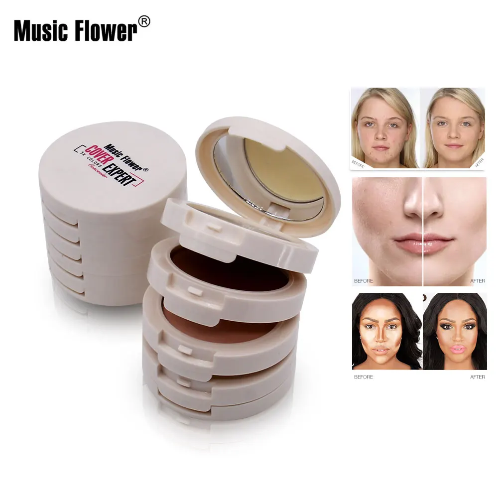 

Music Flower Brand 5 in 1 Concealer Contouring Makeup Palette Foundation Base Face Corrector Bronzer Contour Compact Powder