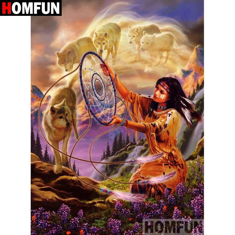 Алмазная 5D картина HOMFUN сделай сам полноразмерная/круглая вышивка индийский волк