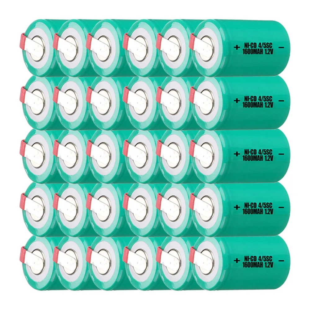 30 шт. 4/5SC батарея 1 2 V SUBC батареи перезаряжаемые Высокая дренажная 1600mah с вкладками