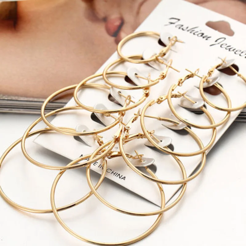 6 пар элегантные винтажные серебряные золотые большие круглые маленькие серьги-кольца набор для женщин девушек простые стимпанк сережки