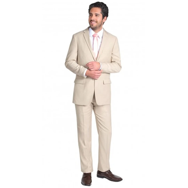 804 Costume Homme Terno Masculino Tuxedos Slim Fit Men Suits Latest Design Beige Wedding Suits for Men 3 Pieces (Jacket+Pants)