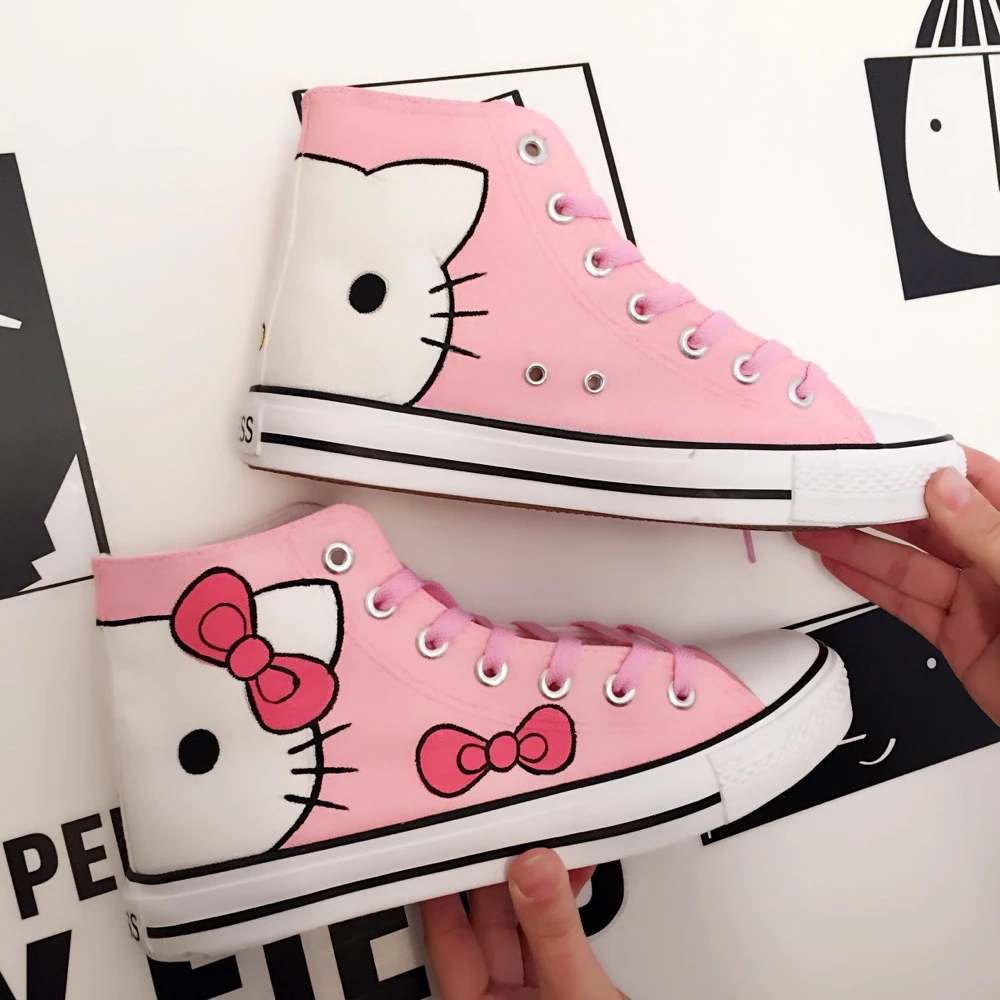 Nuevo de 2018! zapatos estampados gatito, zapatillas de lona con cordones blancos rosas, zapatillas de tenis informales|Zapatos vulcanizados de mujer| - AliExpress