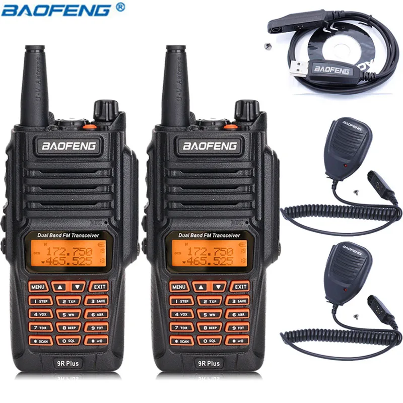 

2PCS Baofeng UV-9R Plus 8W High Power 2800mAh Battery UHF VHF Dual Band IP67+1Programming+2Speaker mic