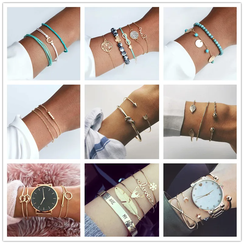 

New Fashion Bohemian Charm Bracelet Set Nature Stone Beads Bangle Set Gift For Friend Holiday Jewelry Wholesale