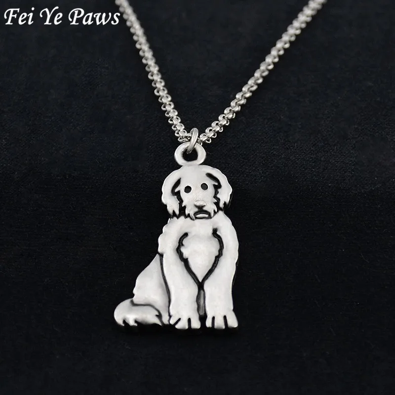 

Fei Ye Paws Vintage Stainless Steel Chain Labradoodle Dog Charm Pendant Necklace Long Maxi Statement Necklace For Women Chocker