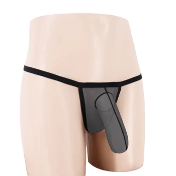 

Male Sexy Low waist Gauze Transparent Long Sheath Pouch T Thongs Gay Sexy Club Party Lingerie Pants Underwear men C88802