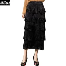 Cultiseed женские золотые бархатные юбки женские осенние зимние винтажные женские длинные юбки с кисточками офисные юбки с высокой талией для вечеринок
