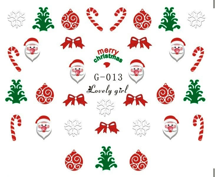 

Nail Sticker Water Transfers Stickers Nail Decals XMAS CHRISTMAS TREES BALL SCARF CAT SLEDGE DEER G013-024