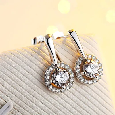 

Korean Sparkly Zircon Stone Drop Dangle Hanging Earrings for Women Bridal Party Wedding Party Female Jewelry