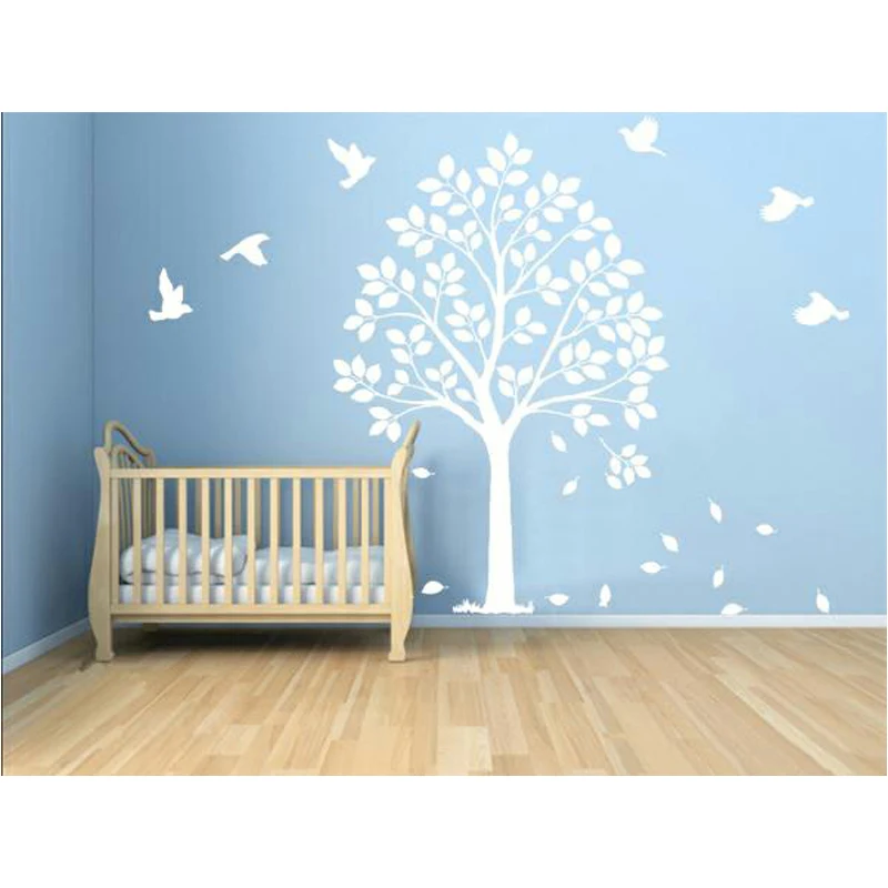 White Wall Sticker Tree Happy Tree Side Tree & Birds Living Room