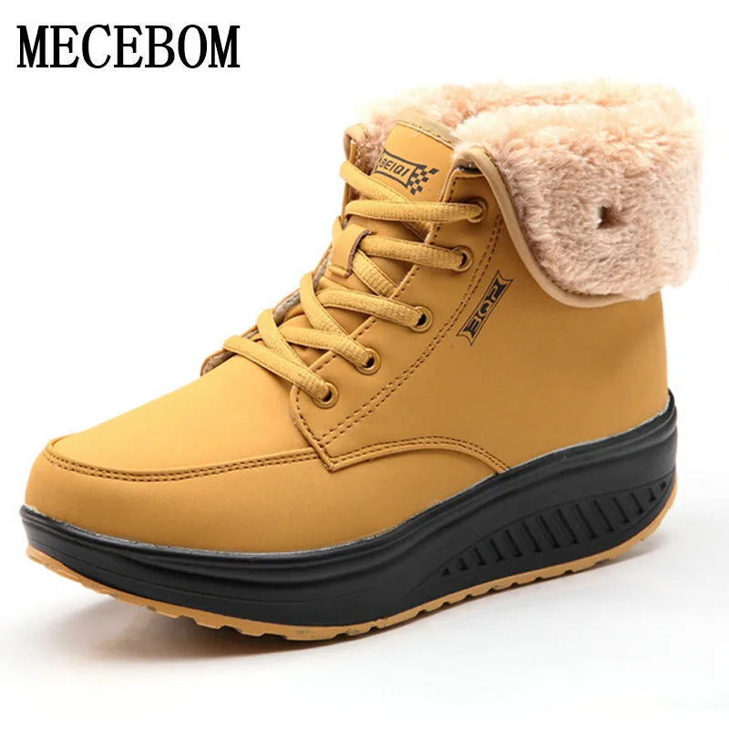 

Women Snow boots Wedges Ankle Boots Fashion Slimming Swing Shoes Plush Solid Round Toe Platform Shoes Lady Casual Winter 6805W