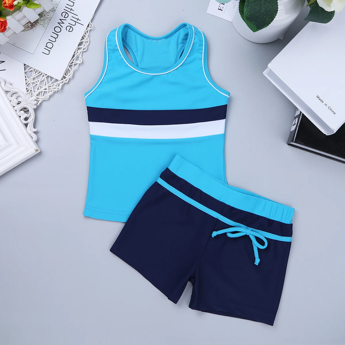

2019 2Pcs Summer Girls Tops with Bottoms Swimsuit Boyshort Tankini Swimwear Girl Kids Teens Sport Vest Bikini Set Bathing Suit