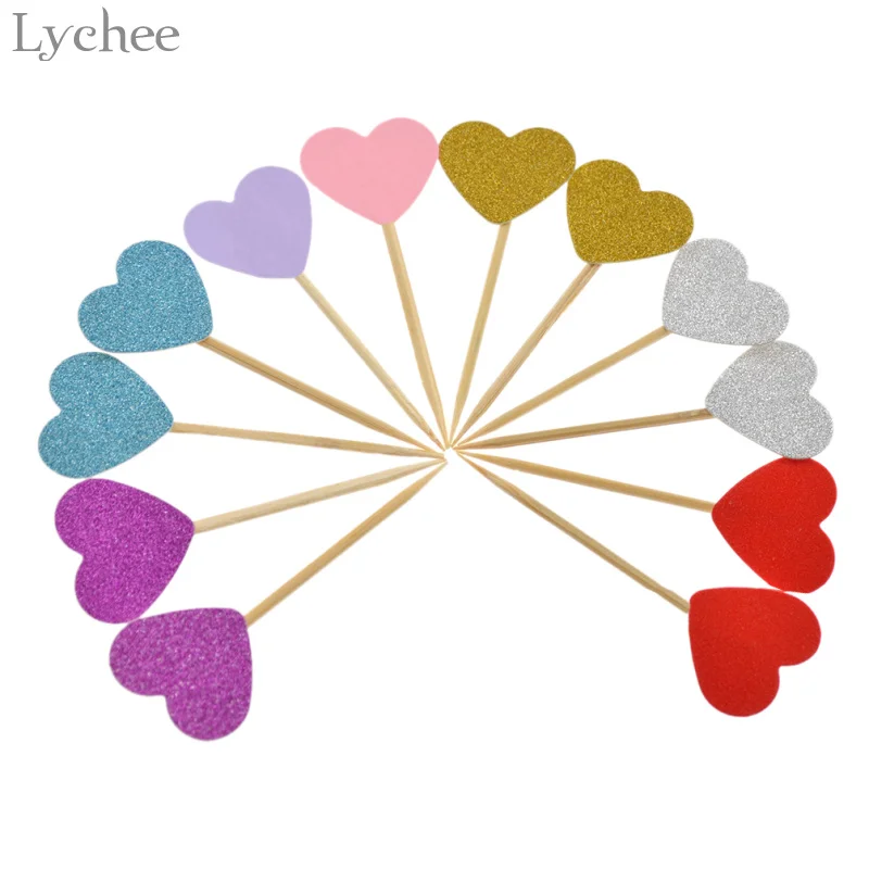 

Lychee 10pcs Heart Shaped Cake Topper Cupcake Flags Baby Shower Wedding Birthday Christmas Party Baking Decorations