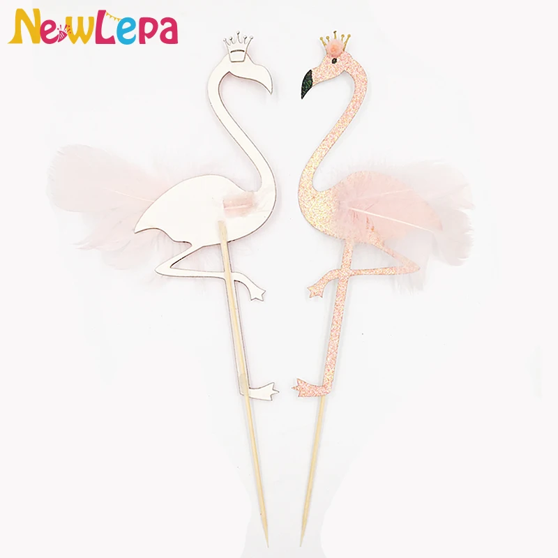 high glitter feather flamingo cake topper tropical hawaiian party decoration CA 